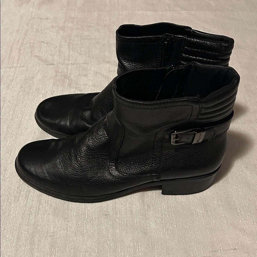 Anne Klein Sport Black Leather Ankle Bootstraps - Picture 2 of 8